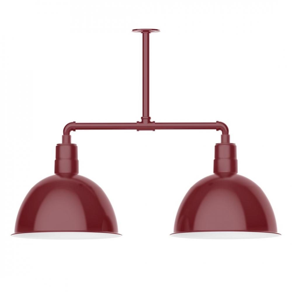 16" Deep Bowl shade, 2-light LED Stem Hung Pendant, Barn Red