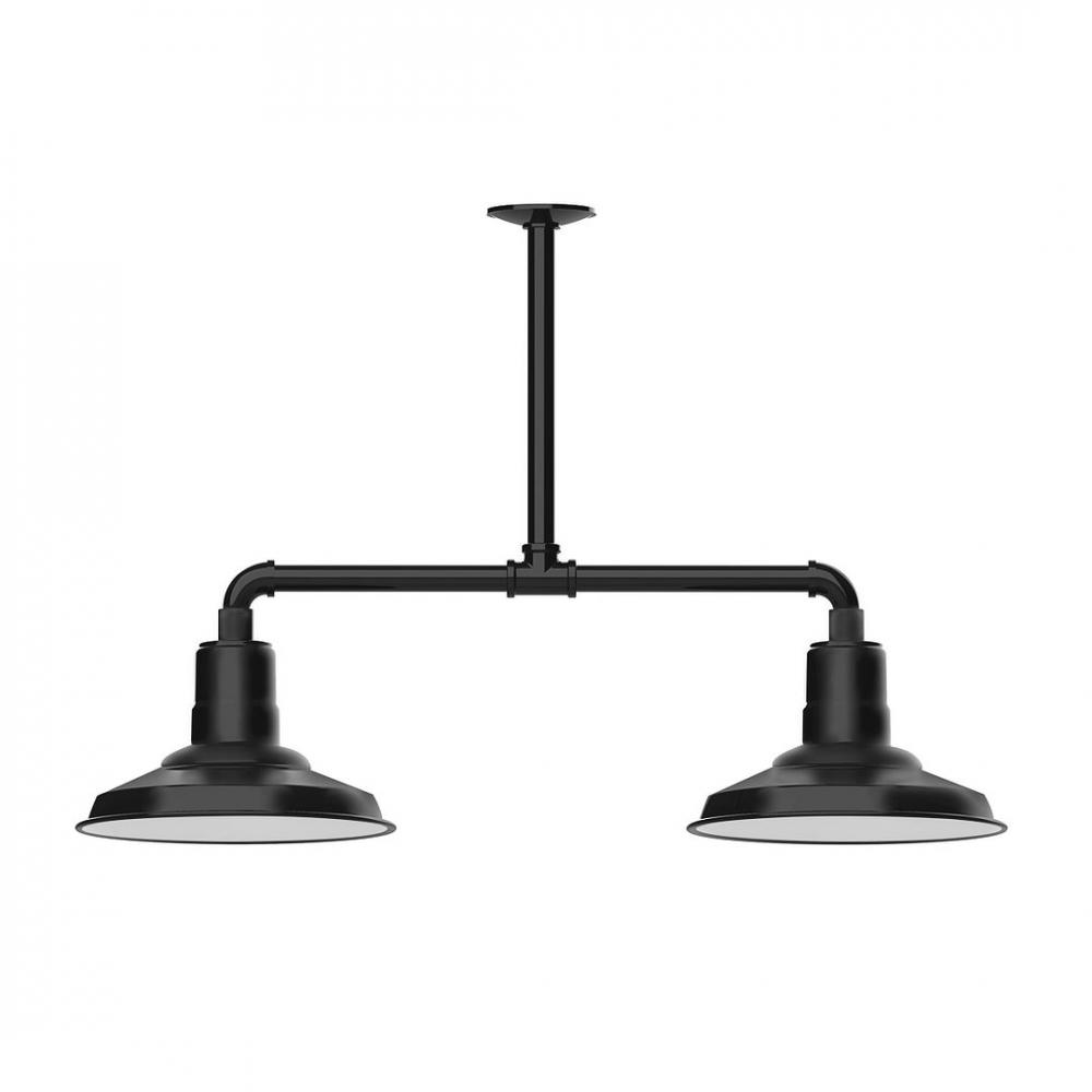 12" Warehouse shade, 2-light LED Stem Hung Pendant, Black