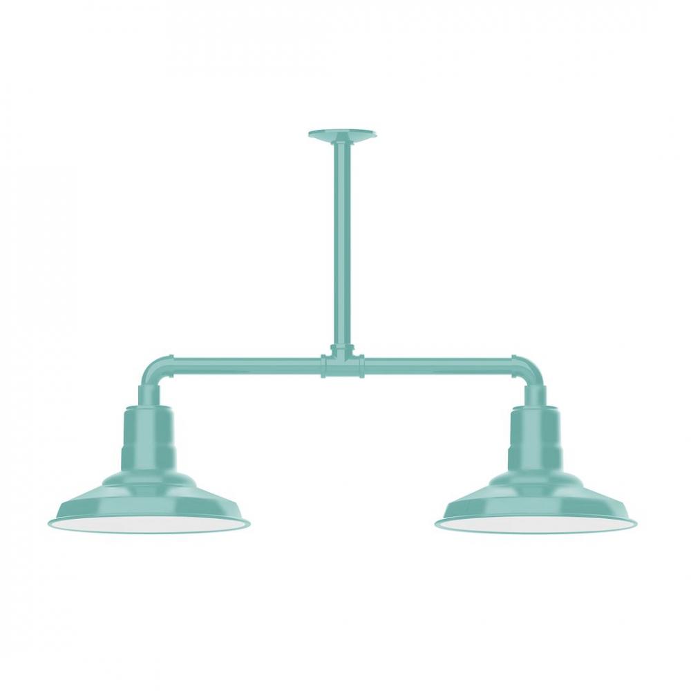 12" Warehouse shade, 2-light LED Stem Hung Pendant, Sea Green