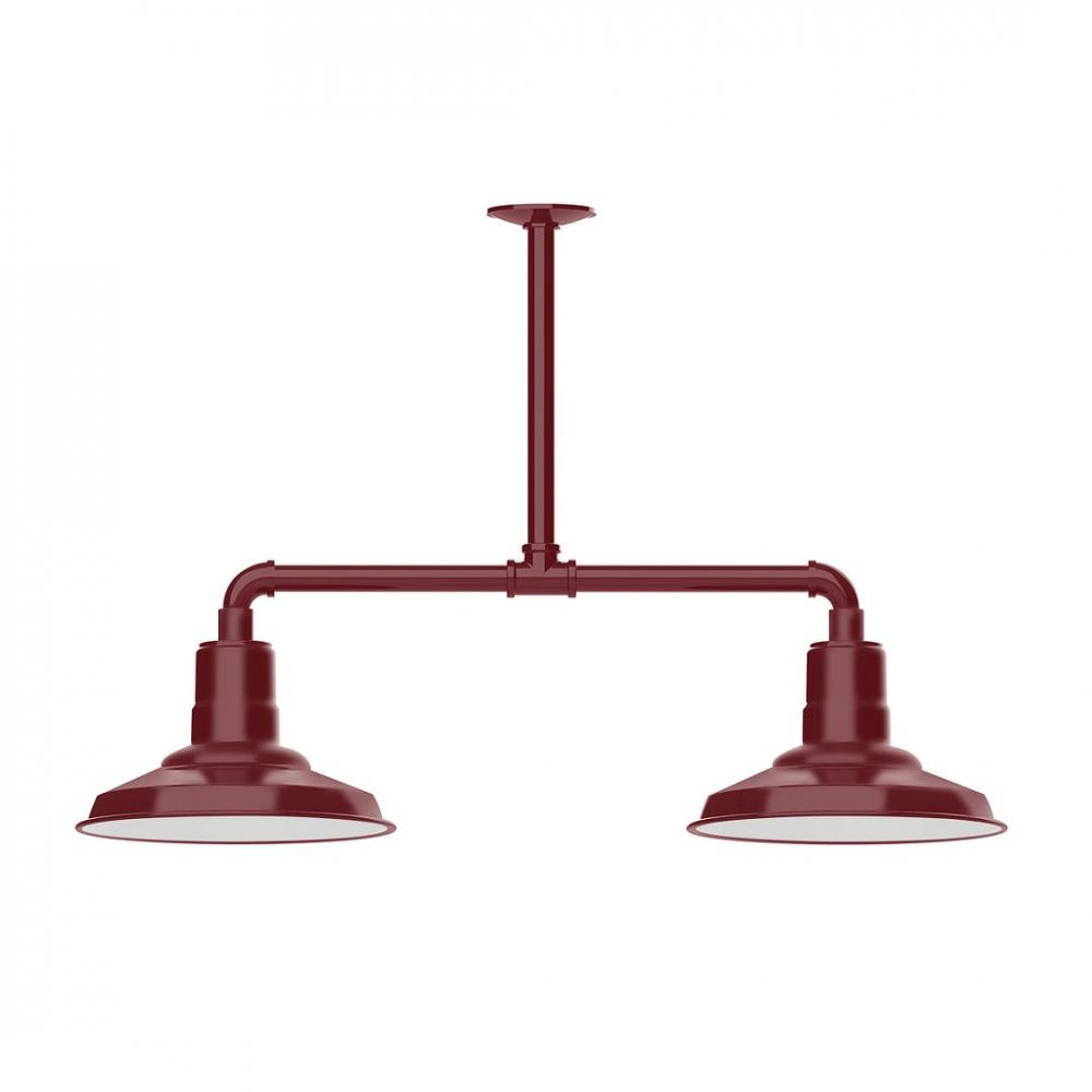 12" Warehouse shade, 2-light LED Stem Hung Pendant with wire grill, Barn Red