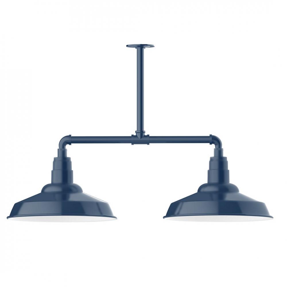 16" Warehouse shade, 2-light LED Stem Hung Pendant, Navy