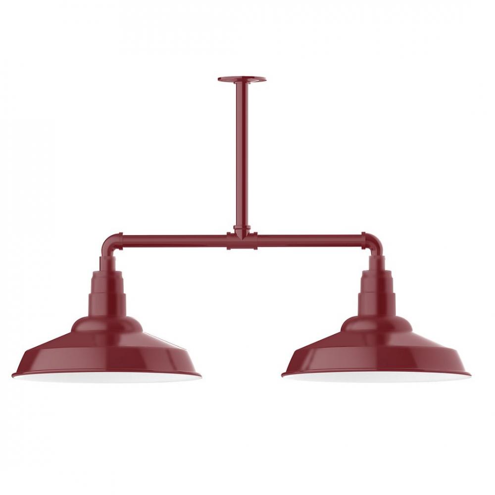 16" Warehouse shade, 2-light LED Stem Hung Pendant with wire grill, Barn Red