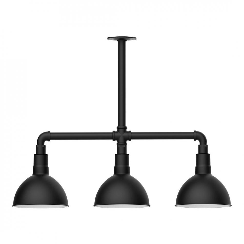 8" Deep Bowl shade, 3-light LED Stem Hung Pendant, Black