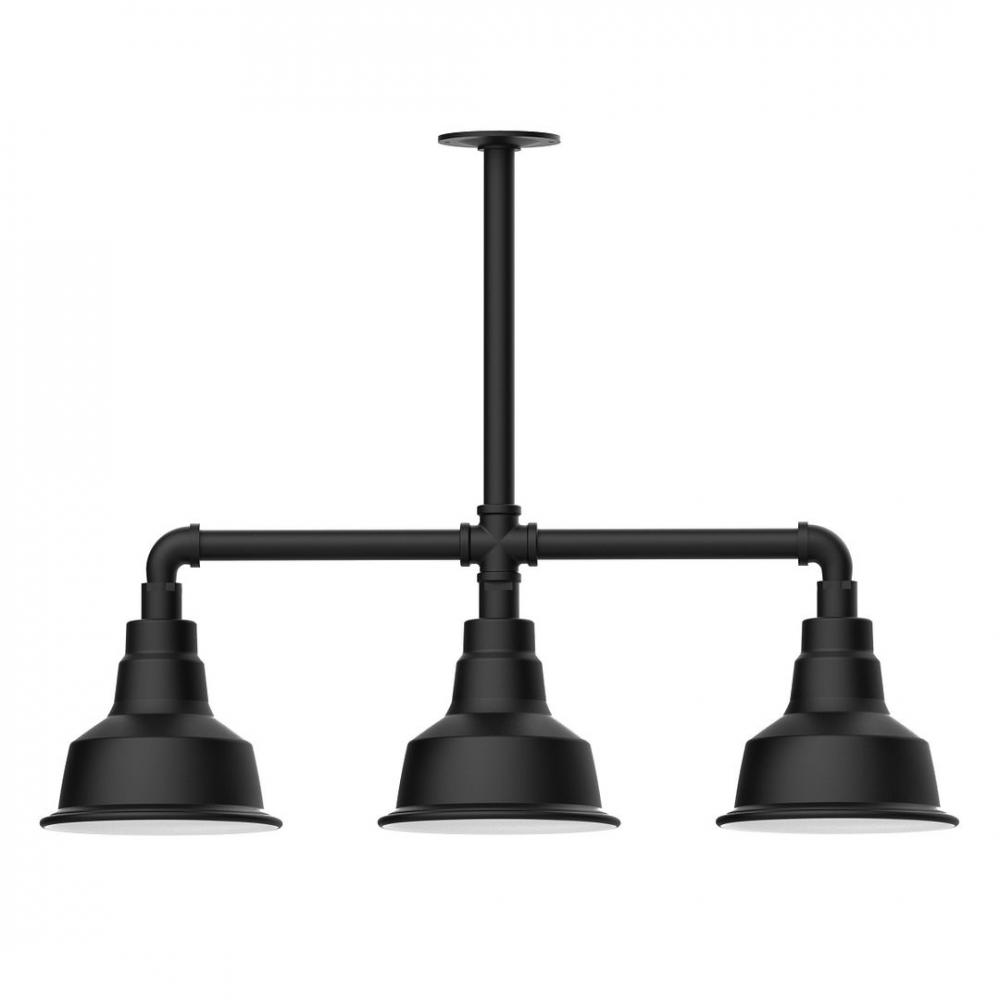 8" Warehouse shade, 3-light LED Stem Hung Pendant, Black