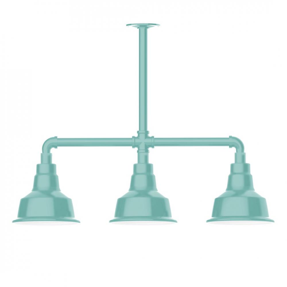 8" Warehouse shade, 3-light LED Stem Hung Pendant, Sea Green