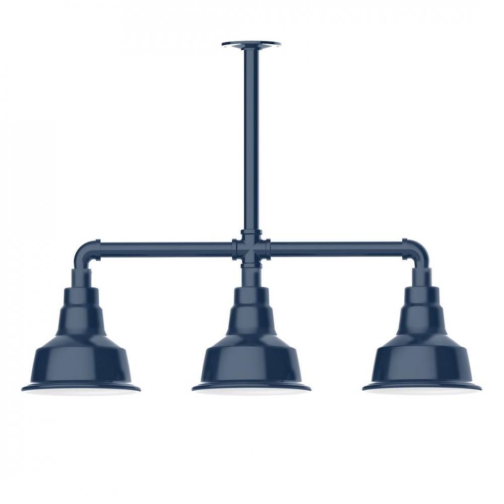 8" Warehouse shade, 3-light LED Stem Hung Pendant, Navy