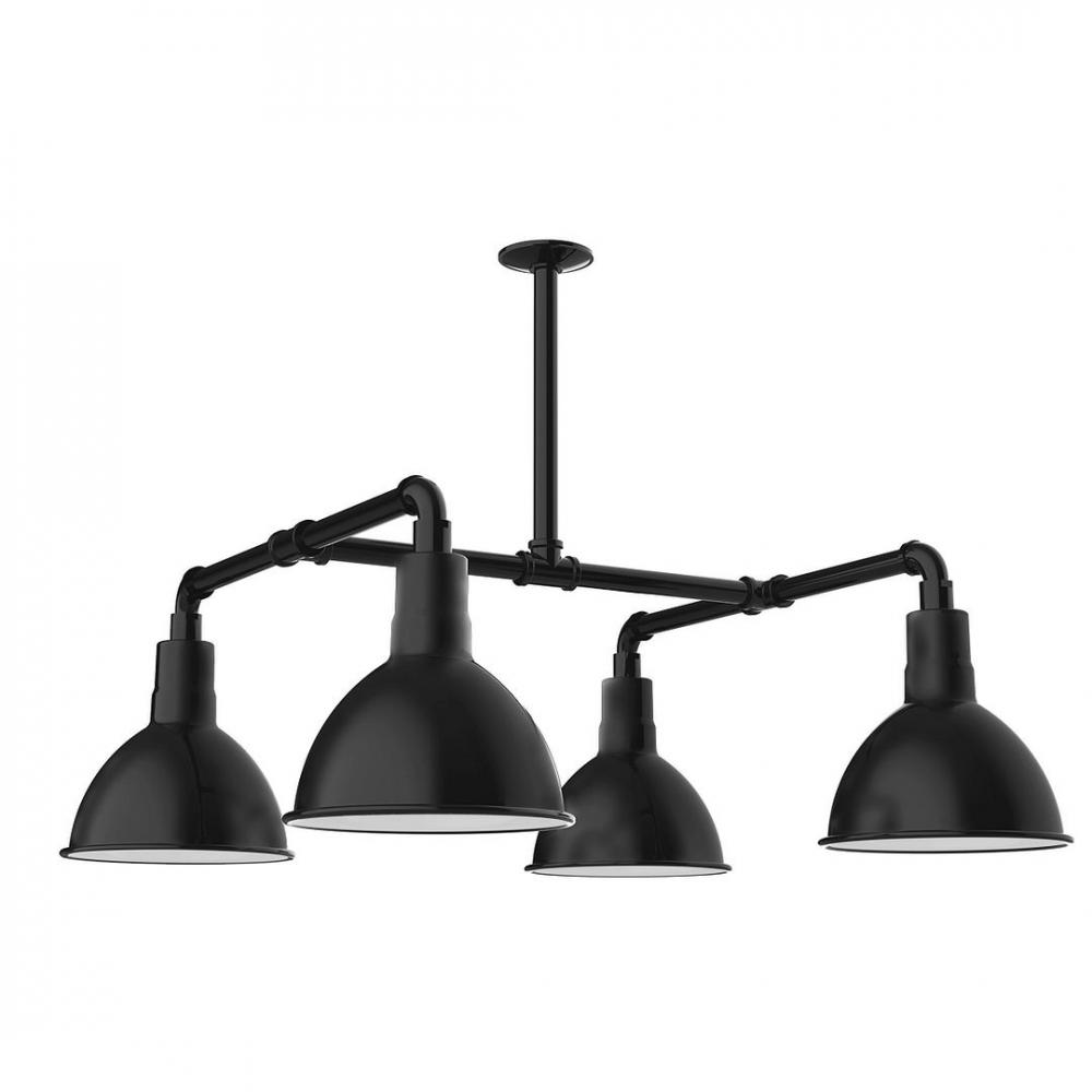 10" Deep Bowl shade, 4-light LED Stem Hung Pendant, Black