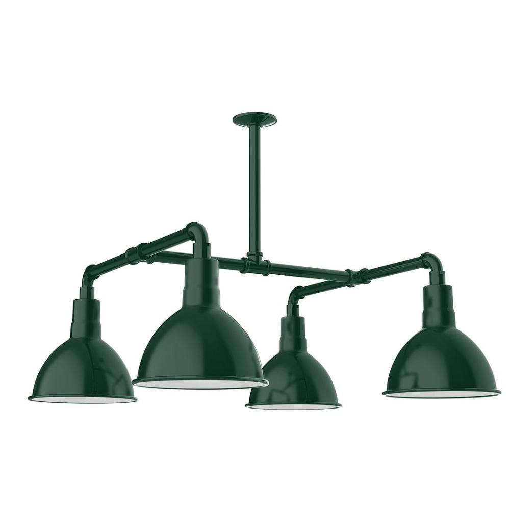 10" Deep Bowl shade, 4-light LED Stem Hung Pendant, Forest Green