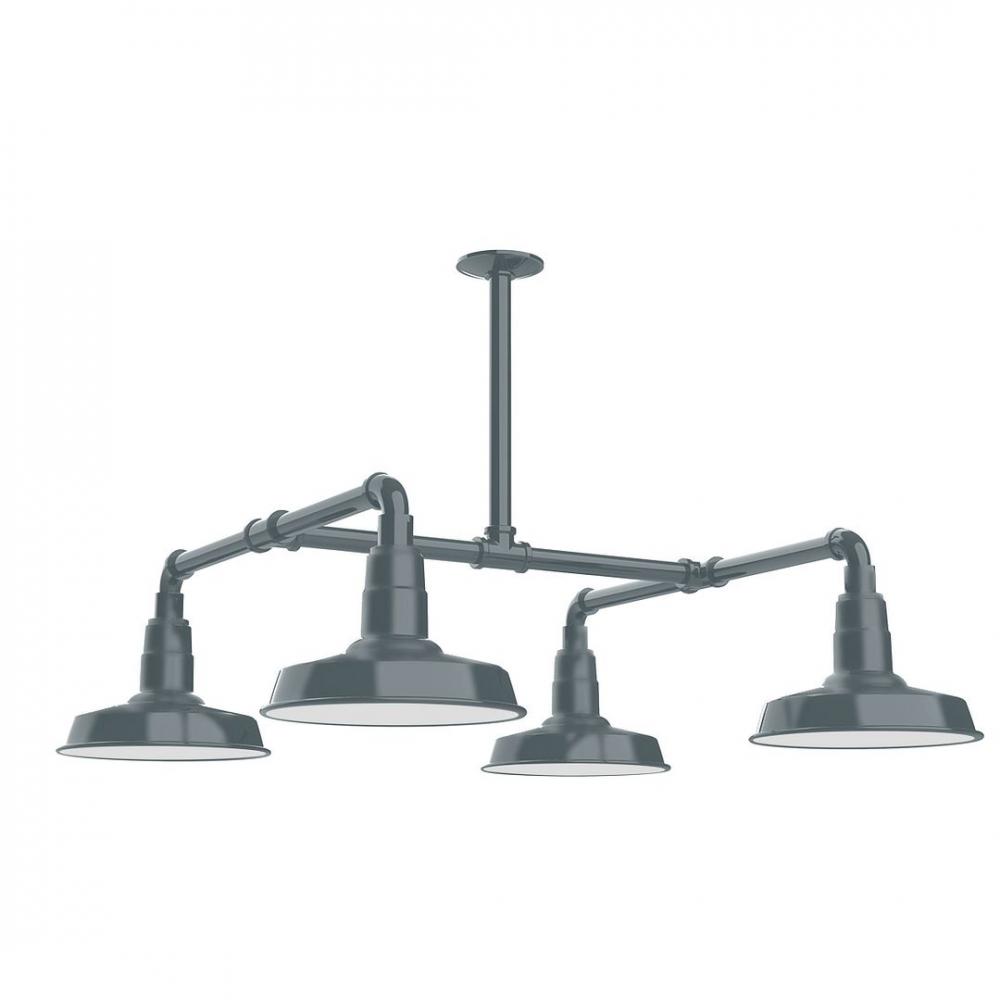 10" Warehouse shade, 4-light LED Stem Hung Pendant, Slate Gray