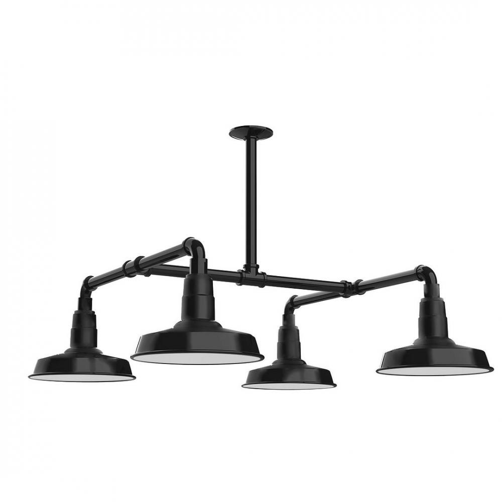 10" Warehouse shade, 4-light LED Stem Hung Pendant, Black