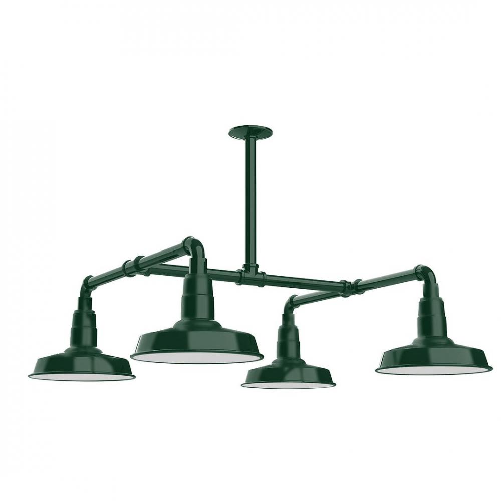 10" Warehouse shade, 4-light LED Stem Hung Pendant, Forest Green