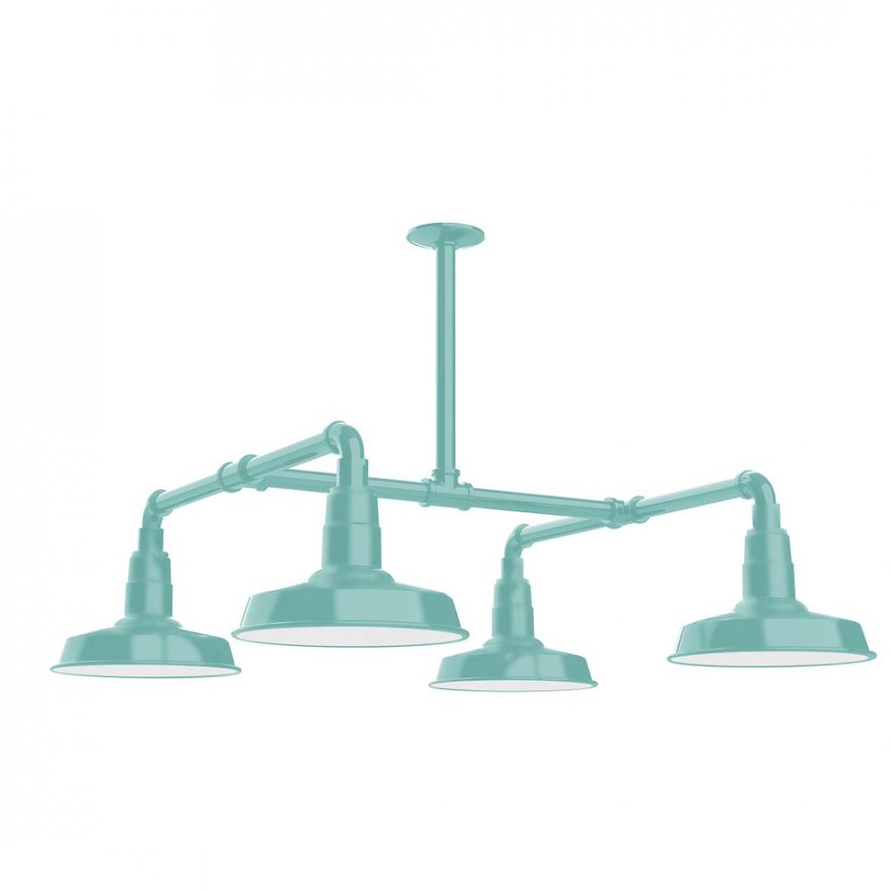 10" Warehouse shade, 4-light LED Stem Hung Pendant, Sea Green