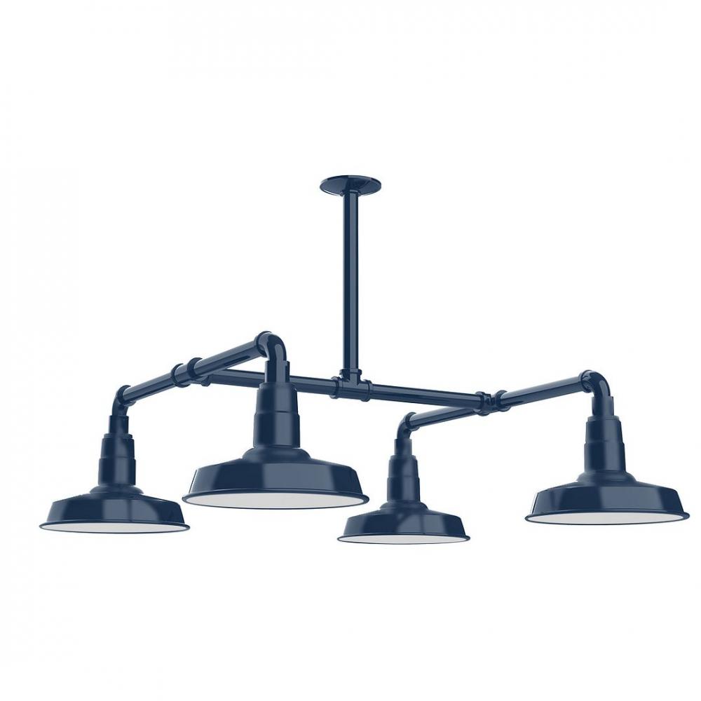 10" Warehouse shade, 4-light LED Stem Hung Pendant, Navy