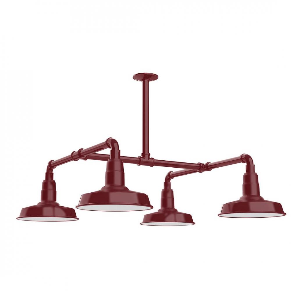 10" Warehouse shade, 4-light LED Stem Hung Pendant, Barn Red