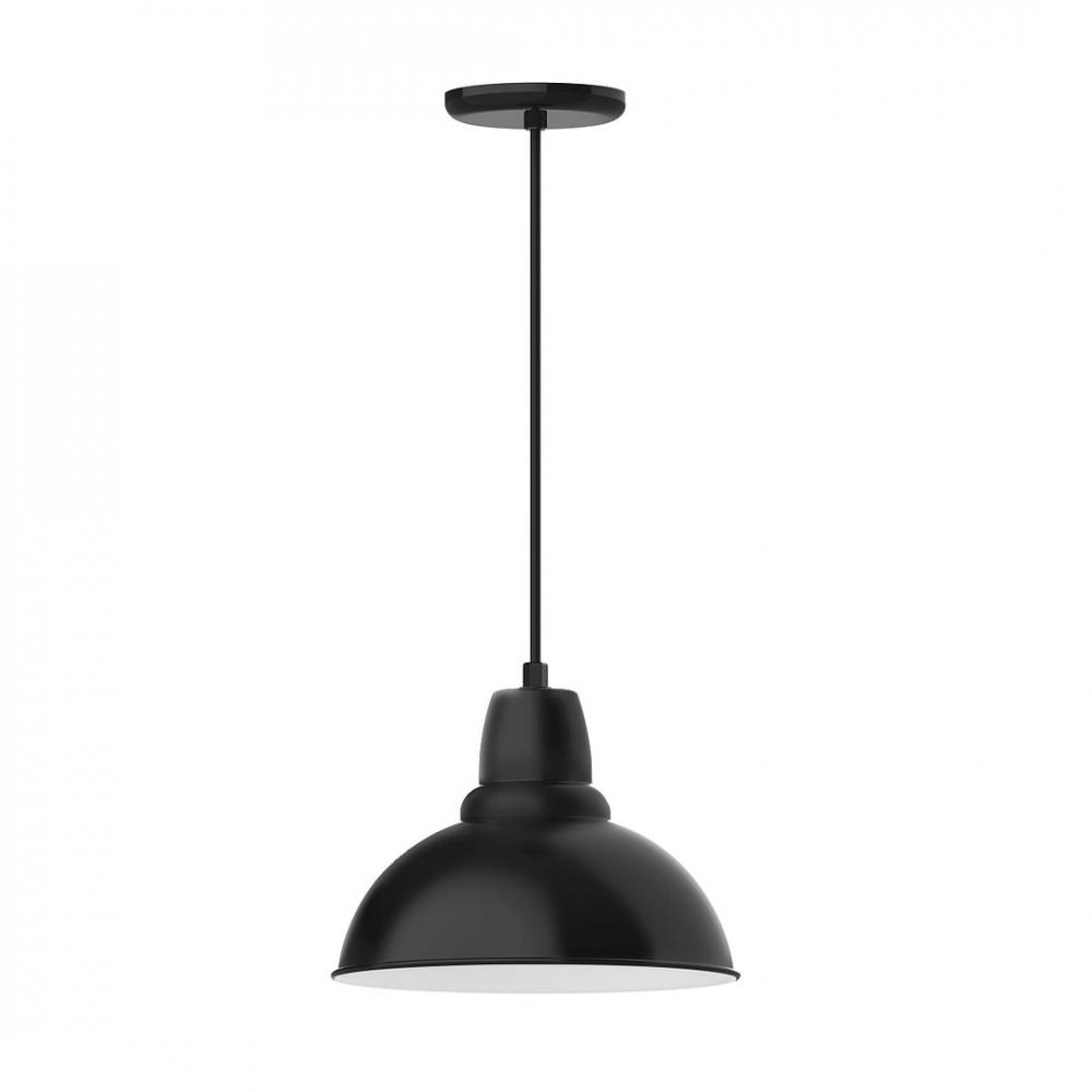 12" Cafe shade, LED Pendant with black solid fabric cord and canopy, Black