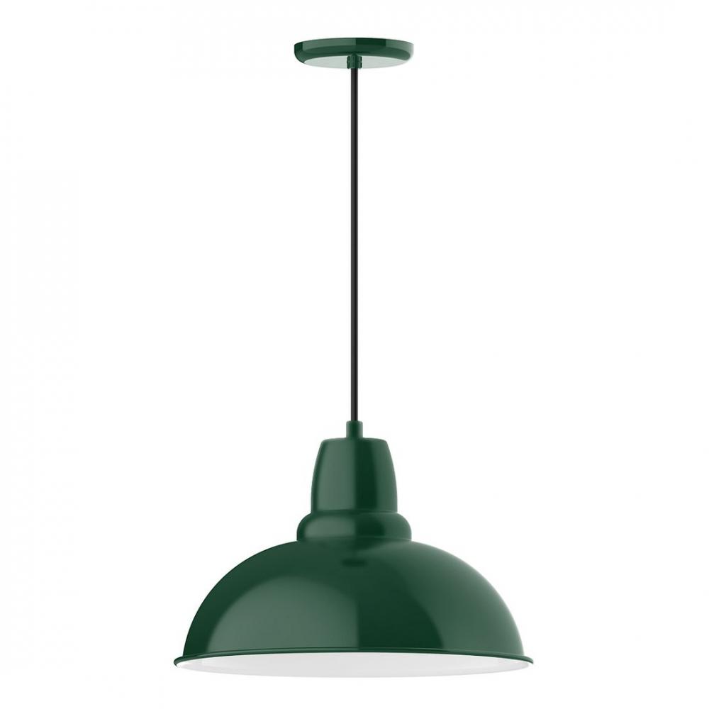 16" Cafe shade, LED Pendant with white cord and canopy, Forest Green