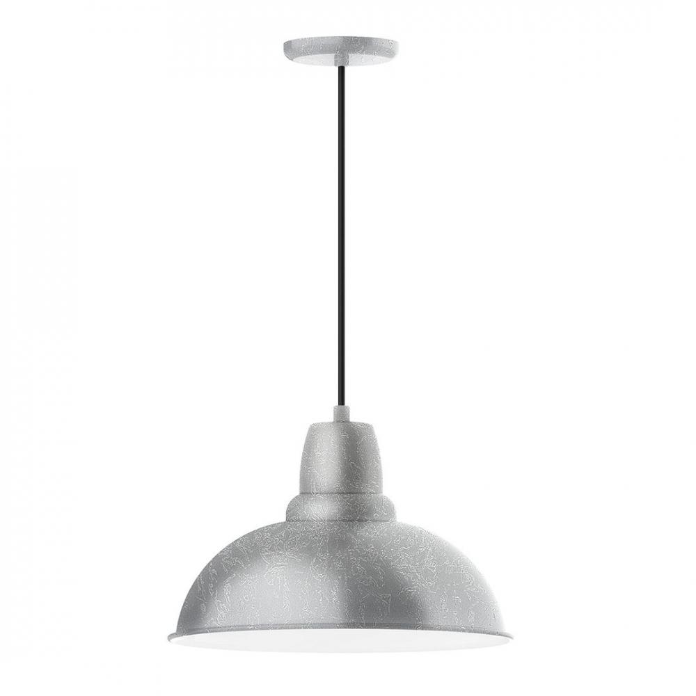 16" Cafe shade, LED Pendant with white and gray dot fabric cord and canopy, Painted Galvanized