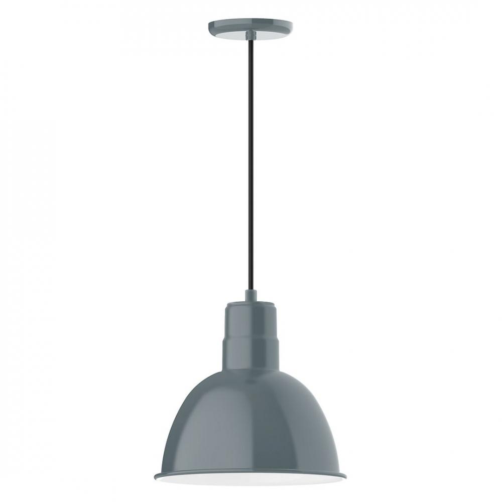 12" Deep Bowl shade, LED Pendant with black solid fabric cord and canopy, Slate Gray