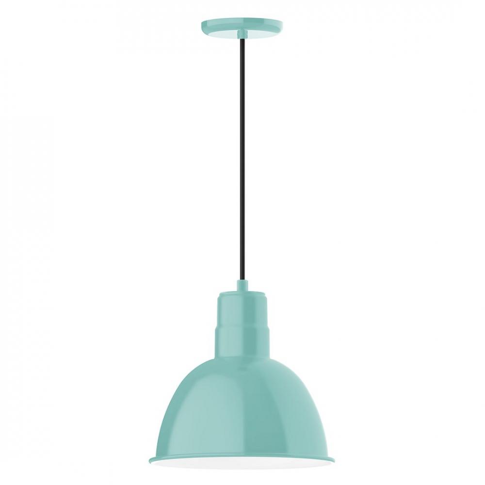 12" Deep Bowl shade, LED Pendant with black solid fabric cord and canopy, Sea Green