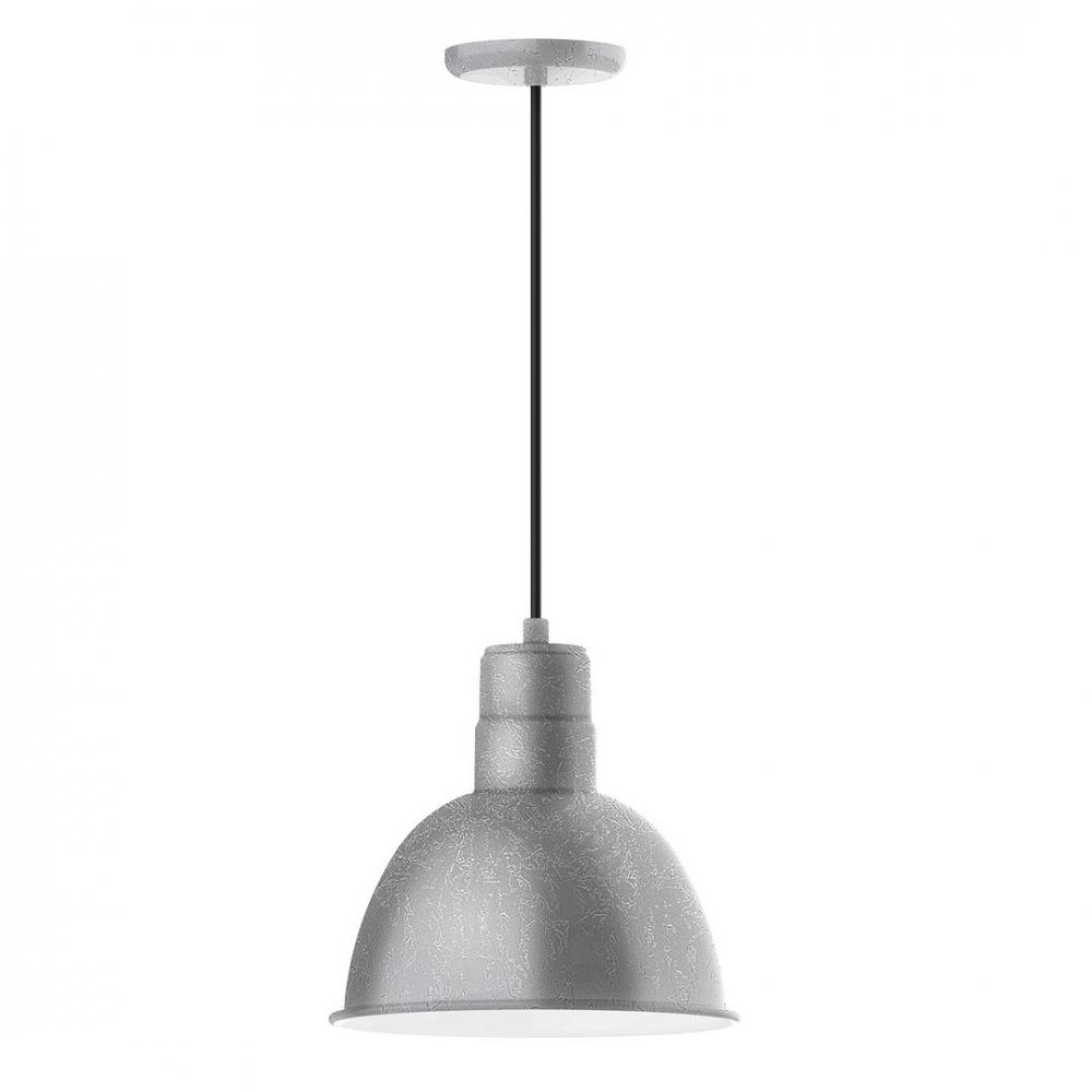 12" Deep Bowl shade, LED Pendant with gray solid fabric cord and canopy, Painted Galvanized