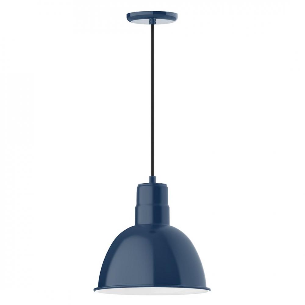 12" Deep Bowl shade, LED Pendant with black solid fabric cord and canopy, Navy