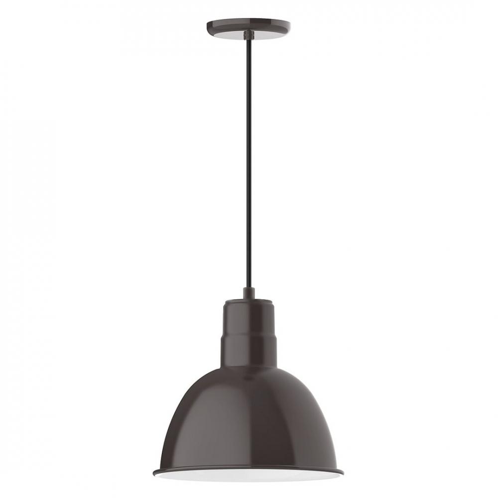 12" Deep Bowl shade, LED Pendant with navy mini tweed fabric cord and canopy, Architectural Bron