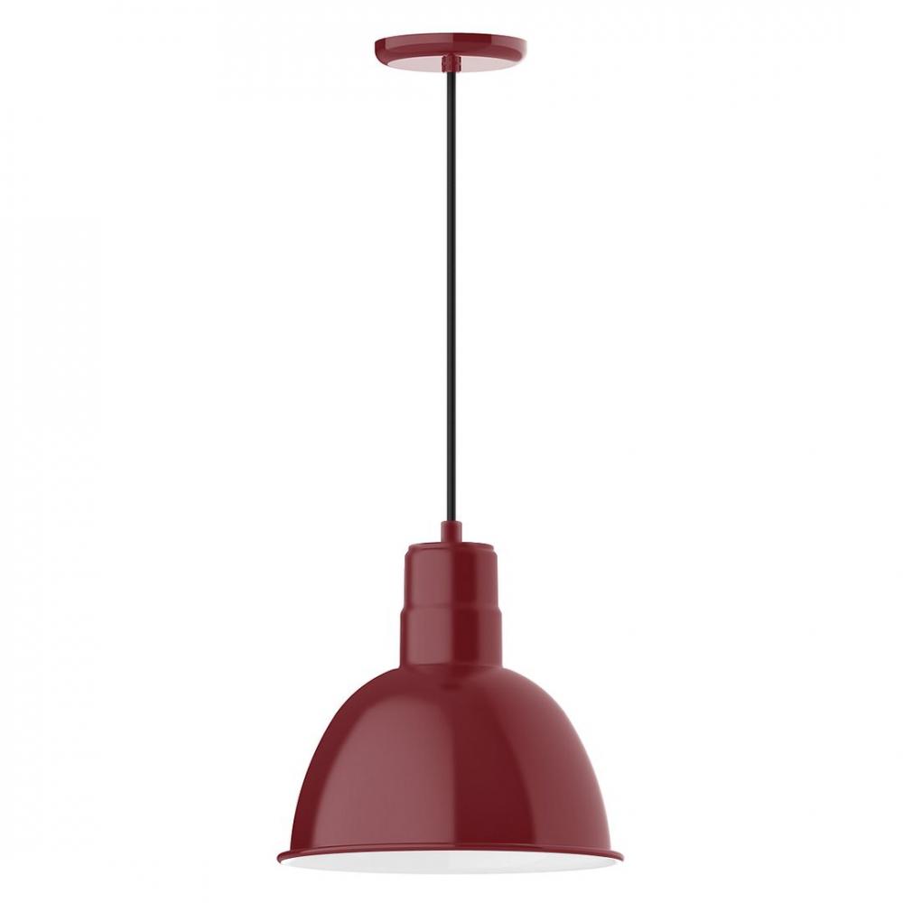 12" Deep Bowl shade, LED Pendant with neutral argyle fabric cord and canopy, Barn Red