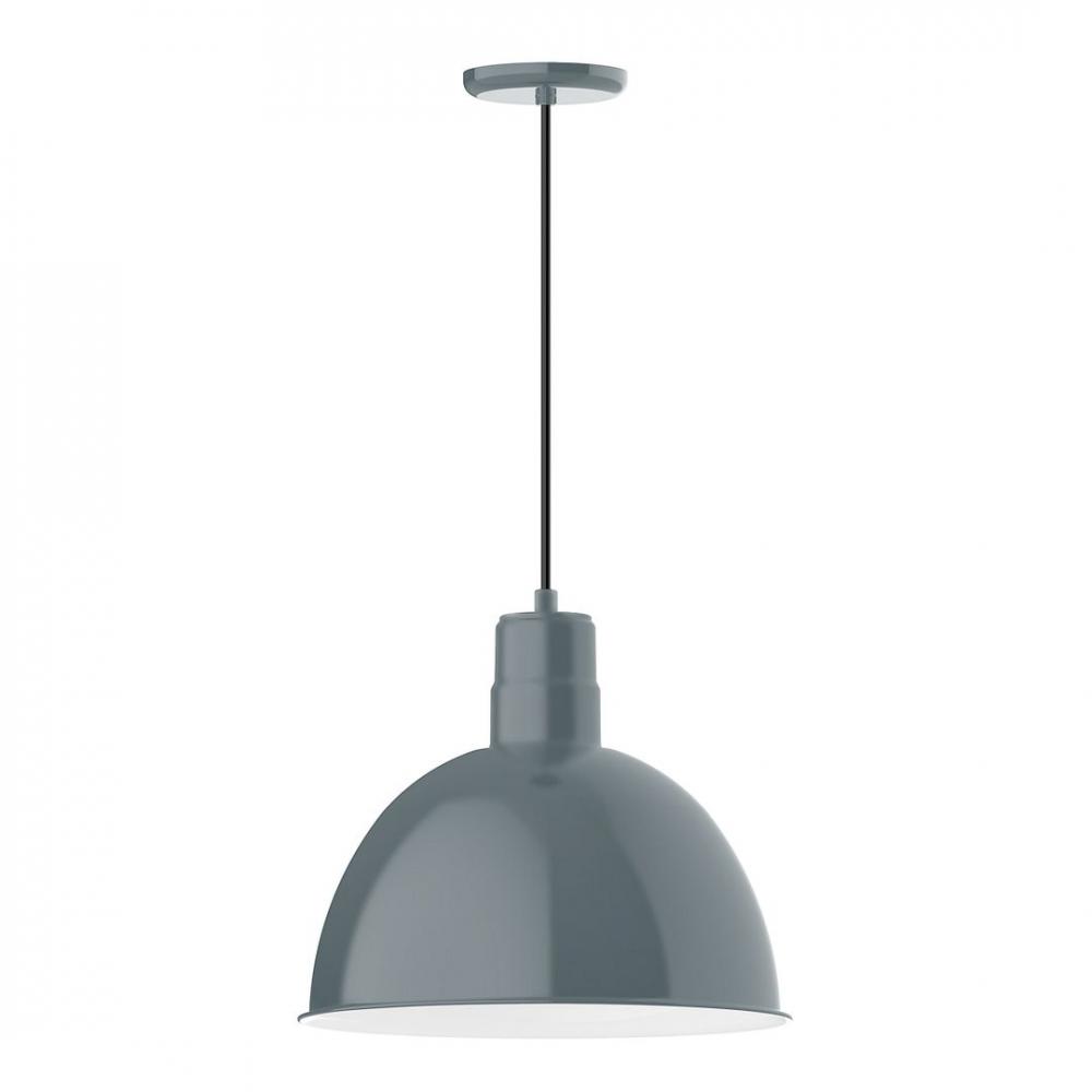 16" Deep Bowl shade, LED Pendant with navy mini tweed fabric cord and canopy, Slate Gray