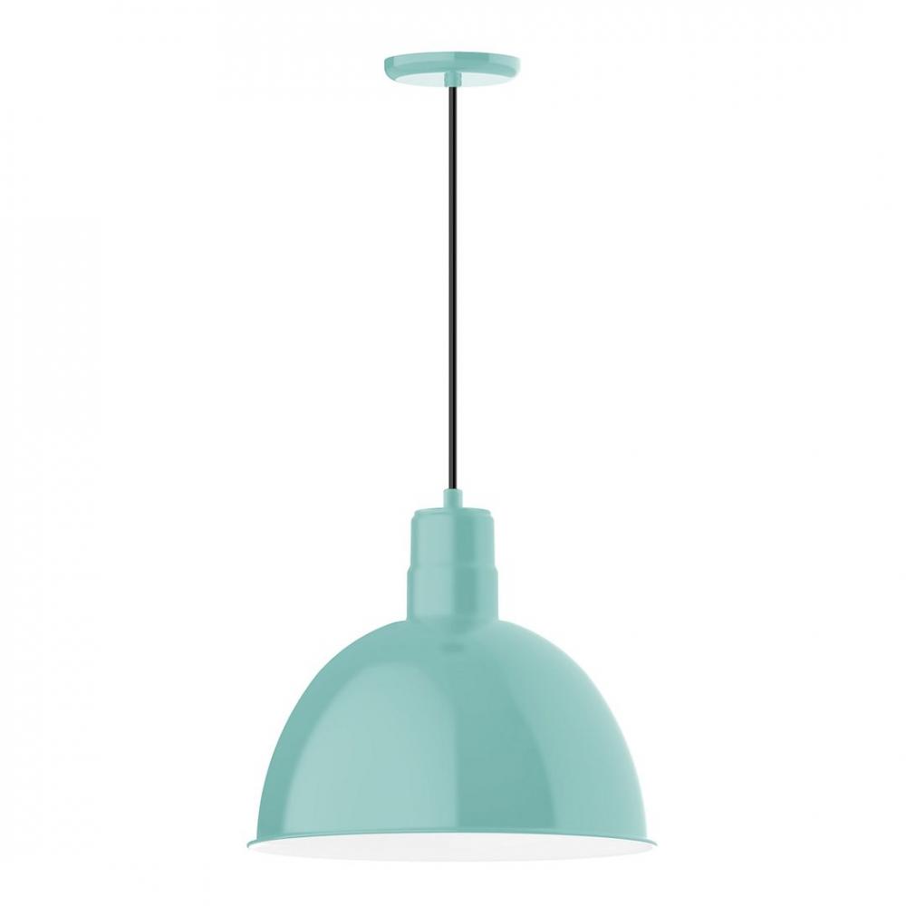 16" Deep Bowl shade, LED Pendant with neutral argyle fabric cord and canopy, Sea Green