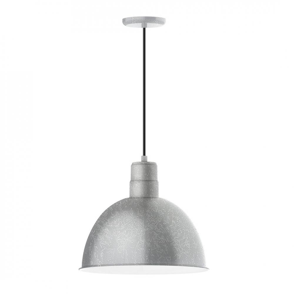 16" Deep Bowl shade, LED Pendant with white and gray dot fabric cord and canopy, Painted Galvani