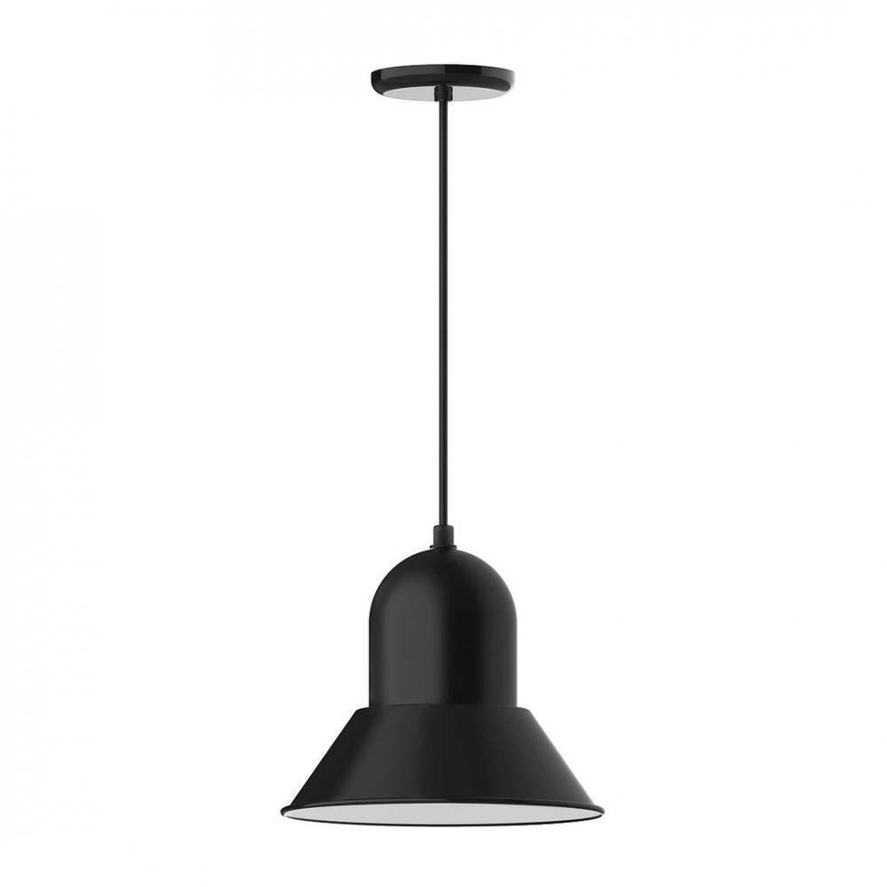 12" Prima shade, LED Pendant with white solid fabric cord and canopy, Black