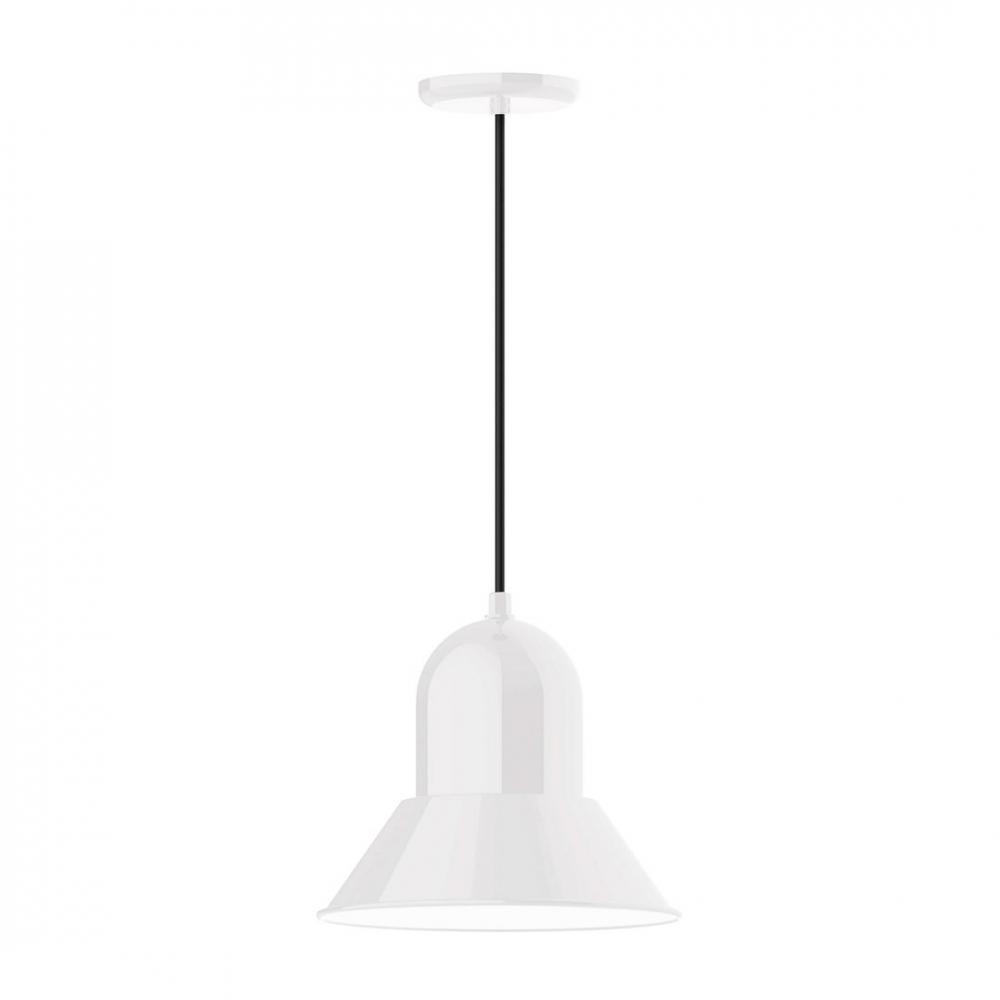 12" Prima shade, LED Pendant with navy mini tweed fabric cord and canopy, White