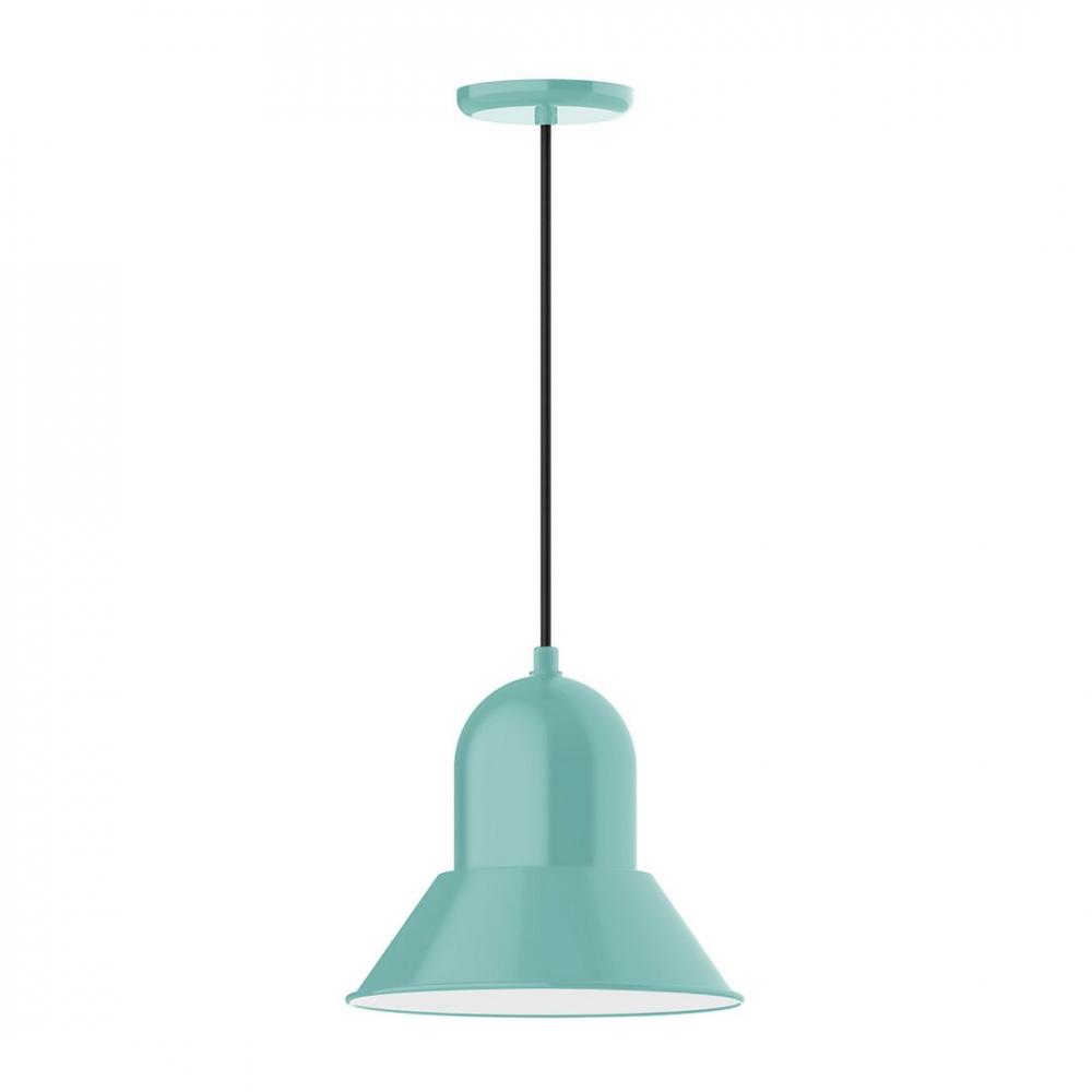 12" Prima shade, LED Pendant with navy mini tweed fabric cord and canopy, Sea Green