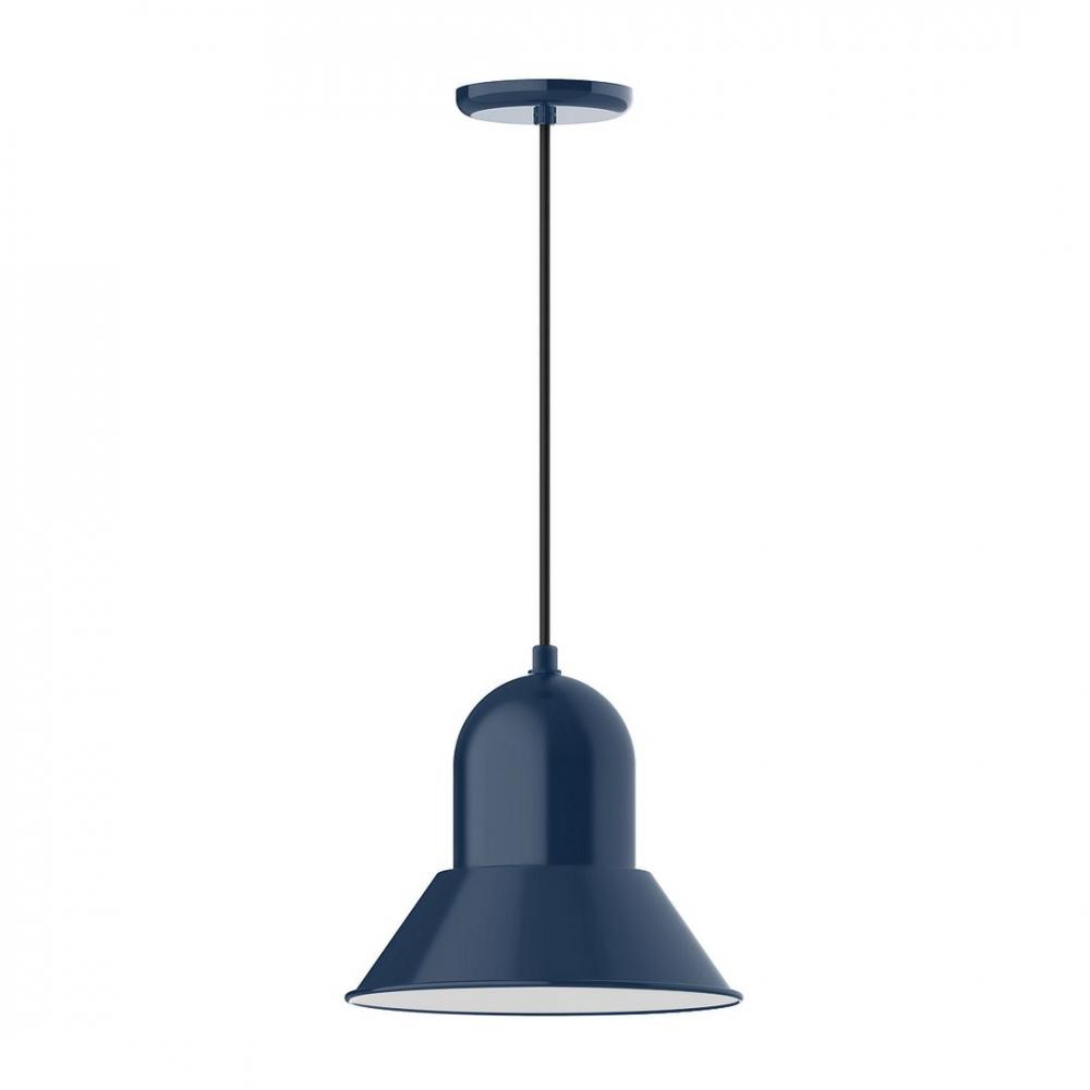 12" Prima shade, LED Pendant with brown and ivory houndstooth fabric cord and canopy, Navy