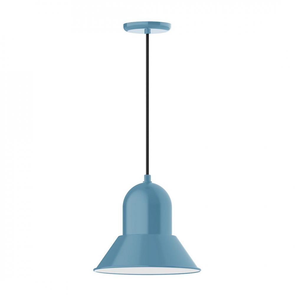 12" Prima shade, LED Pendant with navy mini tweed fabric cord and canopy, Light Blue