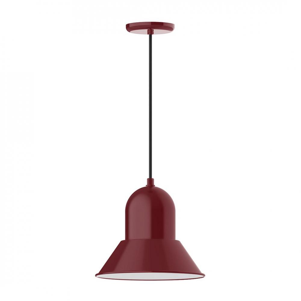 12" Prima shade, LED Pendant with brown and ivory houndstooth fabric cord and canopy, Barn Red