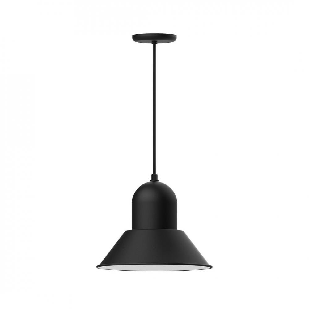 14" Prima shade, LED Pendant with white and gray dot fabric cord and canopy, Black