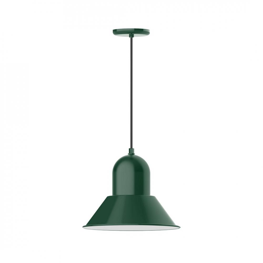 14" Prima shade, LED Pendant with gray solid fabric cord and canopy, Forest Green