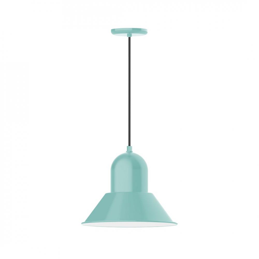 14" Prima shade, LED Pendant with navy mini tweed fabric cord and canopy, Sea Green