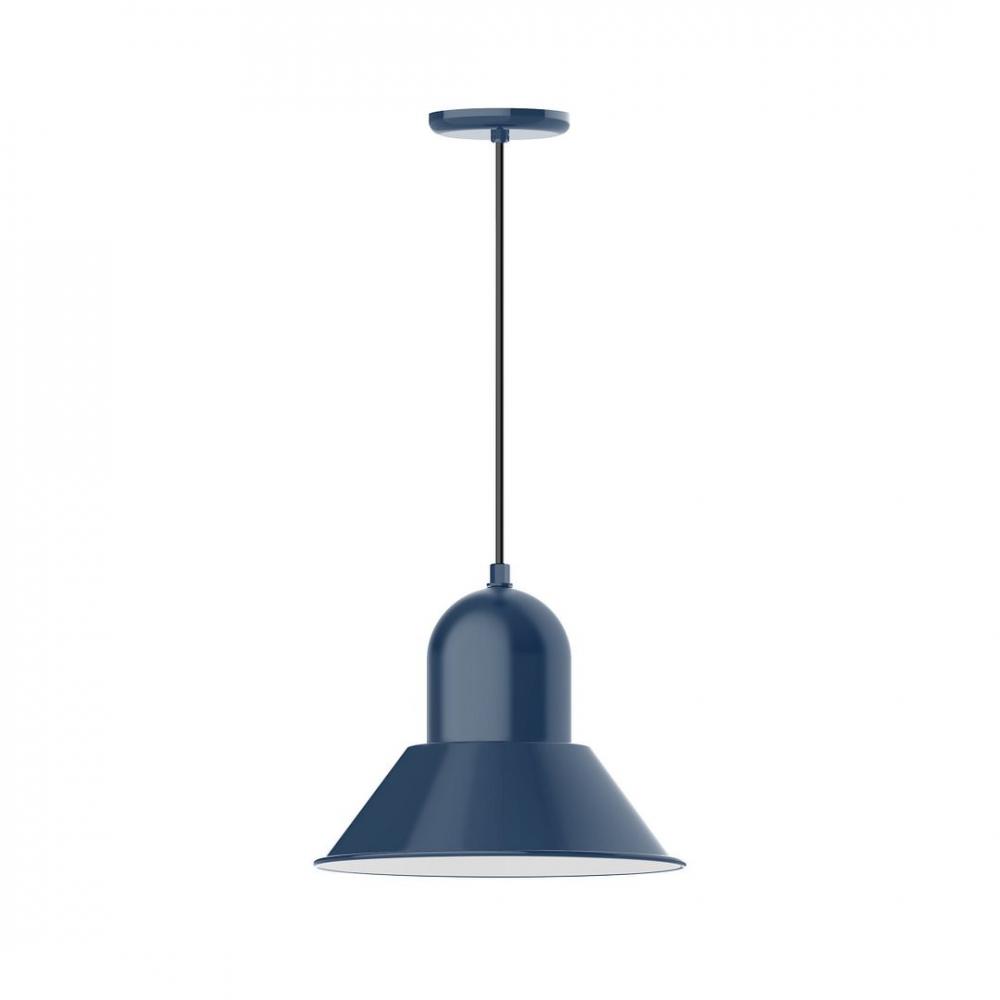 14" Prima shade, LED Pendant with black solid fabric cord and canopy, Navy