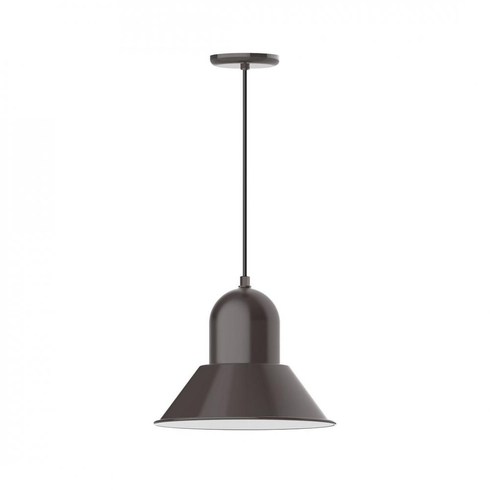 14" Prima shade, LED Pendant with polished copper fabric cord and canopy, Architectural Bronze