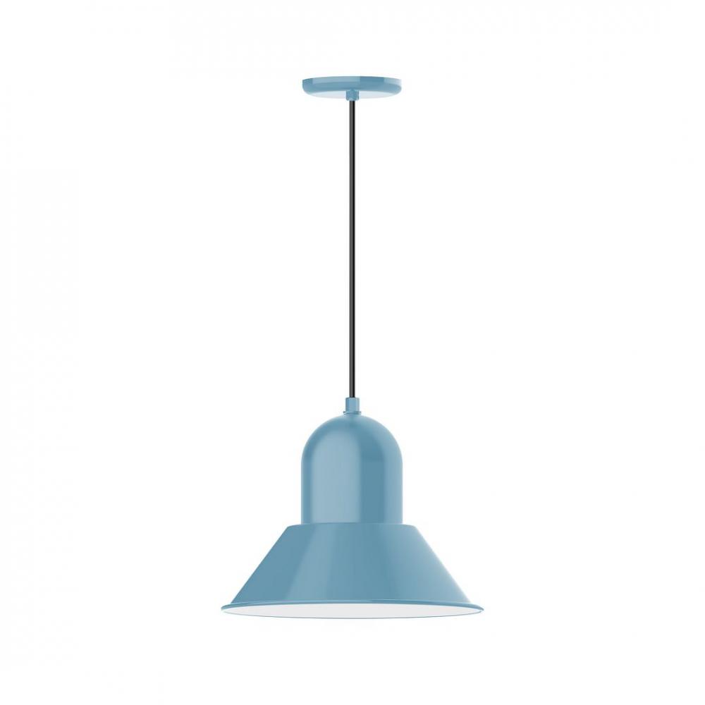 14" Prima shade, LED Pendant with navy mini tweed fabric cord and canopy, Light Blue