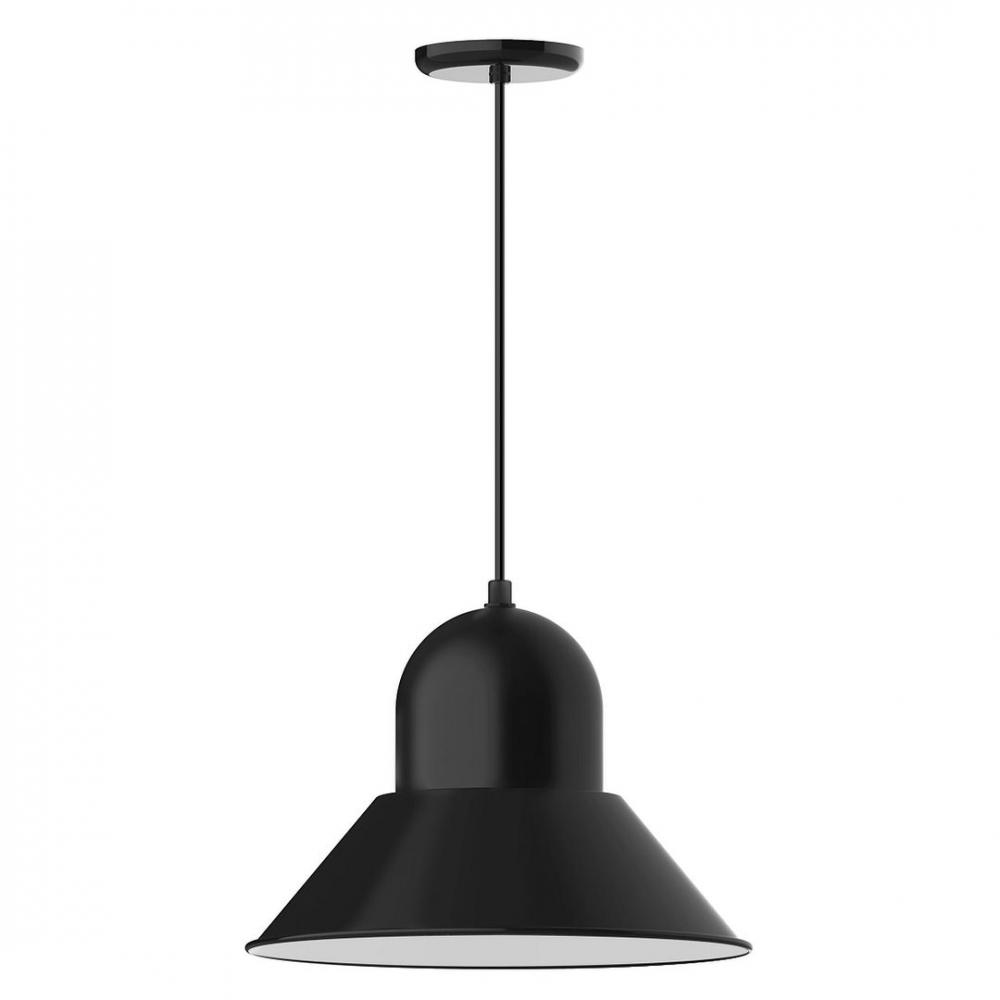 16" Prima shade, LED Pendant with gray solid fabric cord and canopy, Black