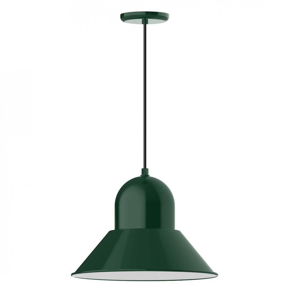 16" Prima shade, LED Pendant with gray solid fabric cord and canopy, Forest Green