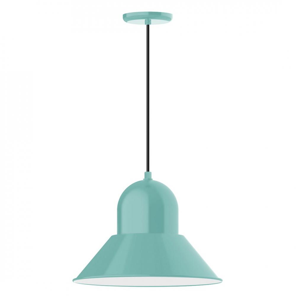 16" Prima shade, LED Pendant with neutral argyle fabric cord and canopy, Sea Green