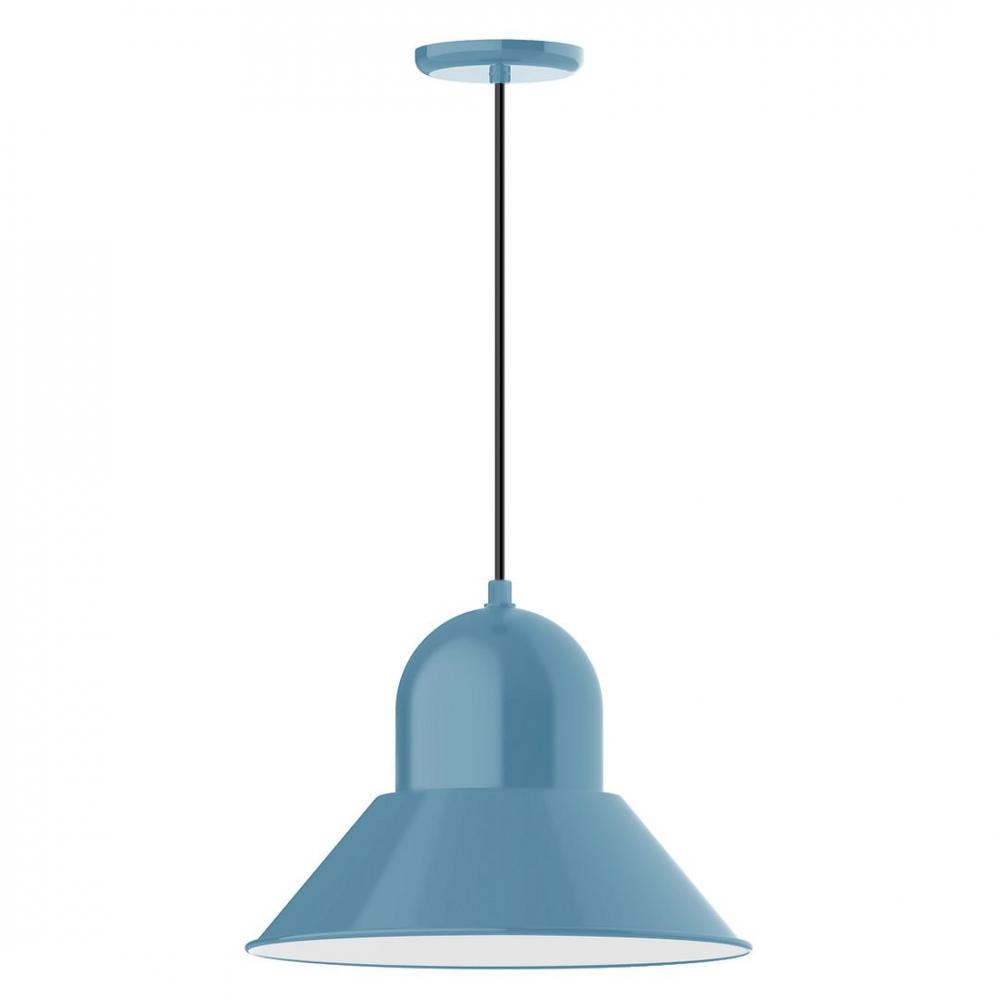 16" Prima shade, LED Pendant with black and white houndstooth fabric cord and canopy, Light Blue