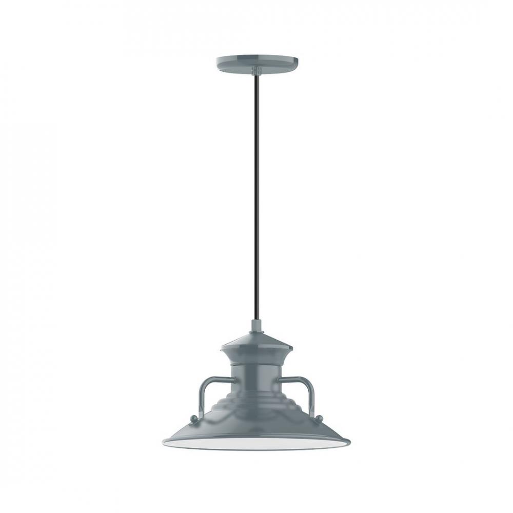 12" Homestead shade, LED Pendant with ivory fabric cord and canopy, Slate Gray