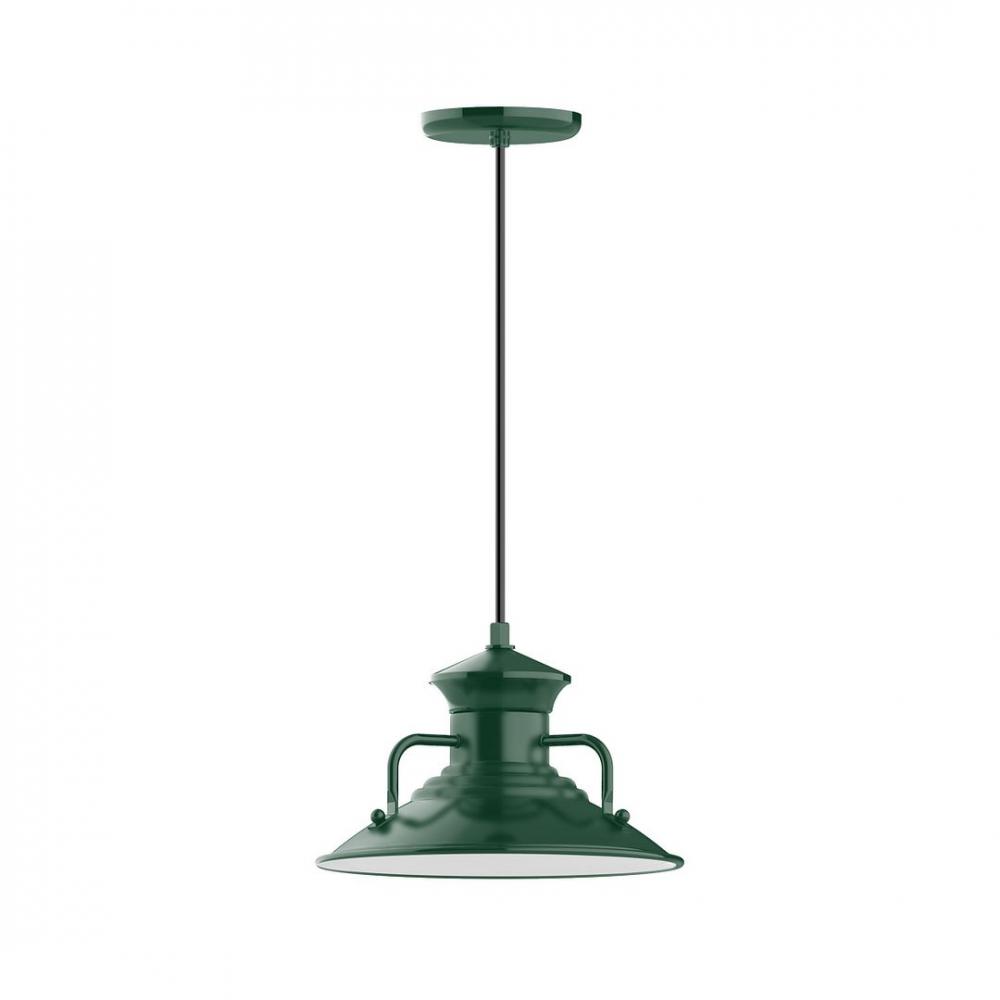 12" Homestead shade, LED Pendant with gray solid fabric cord and canopy, Forest Green