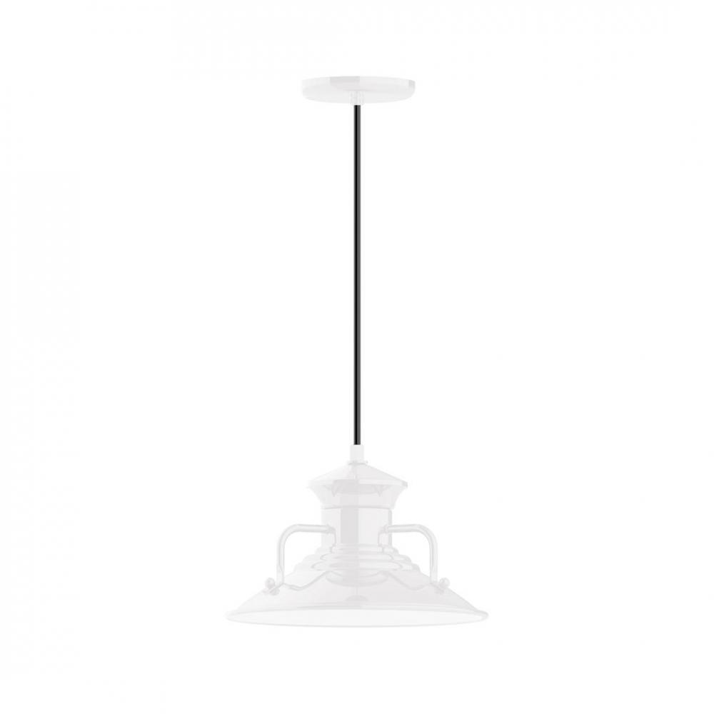 12" Homestead shade, LED Pendant with white and gray dot fabric cord and canopy, White