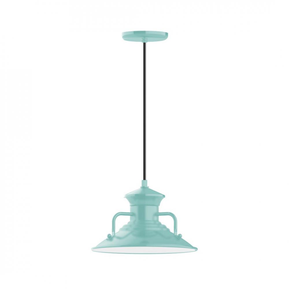 12" Homestead shade, LED Pendant with white cord and canopy, Sea Green